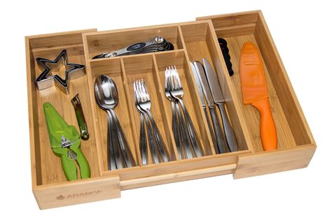 Large 3 inch Deep Expandable Bamboo Wood Cutlery Tray Drawer Utensil Organizer | eBay