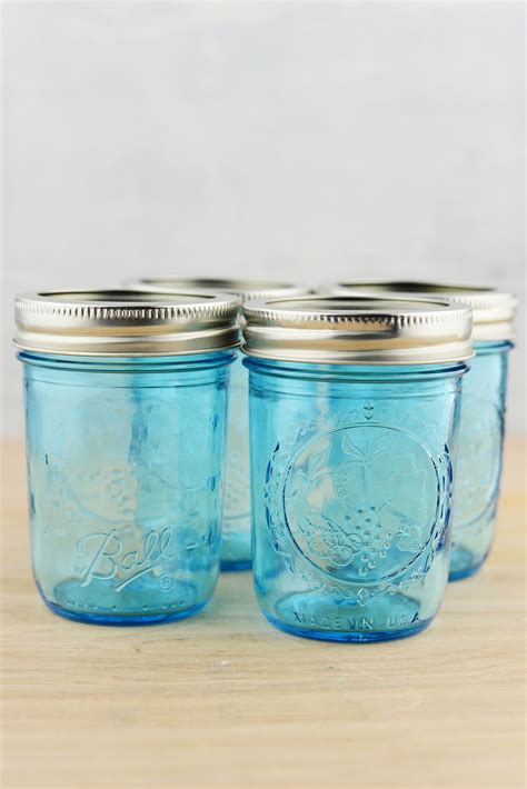 Mason Jars 8 Oz Regular Mouth Jars - Set of 4- Blue Elite Collection ...