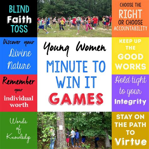 Such fun ideas for a young women's activity, minute to win it games based on the YW values from ...