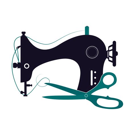 Sewing machine and scissors silhouette for sewing. Vintage stitching machine icon for web design ...