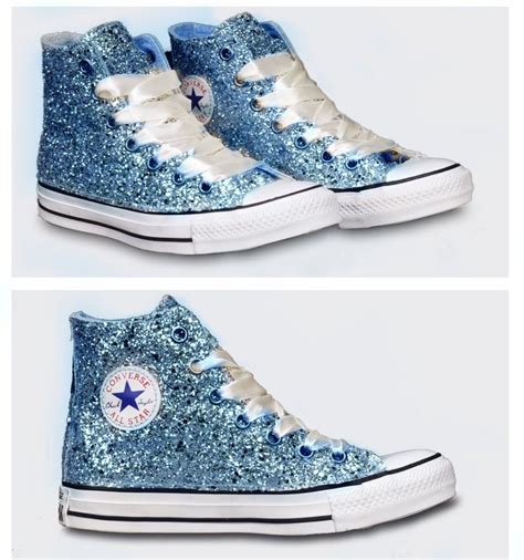 Womens Sparkly Glitter Converse All Stars Baby Blue High Top Cinderella wedding bride shoes ...