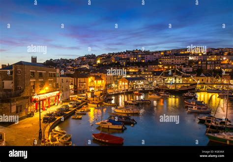 Brixham Harbour By Night Stock Photo - Alamy