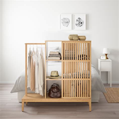 NORDKISA Open wardrobe with sliding door, bamboo, 120x123 cm - IKEA