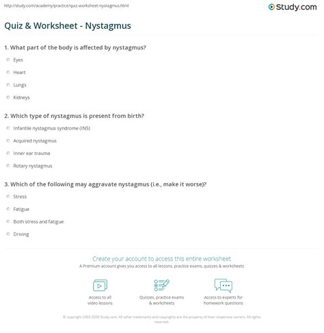 Quiz & Worksheet - Nystagmus | Study.com