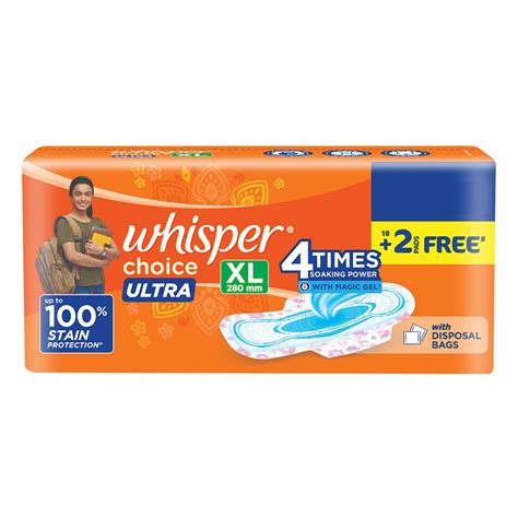 Whisper Choice Ultra Wings Sanitary Pads XL, 20 Count Price, Uses, Side ...