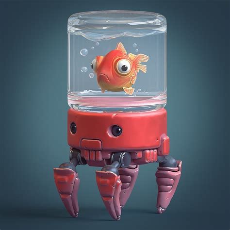 Roman Makarenko on Instagram: “Crab bot. Red crab robot with a goldfish in an aquarium on his ...