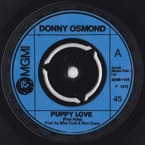 Donny Osmond - Puppy Love (1972, Blue Injection Moulded Label, Vinyl) | Discogs