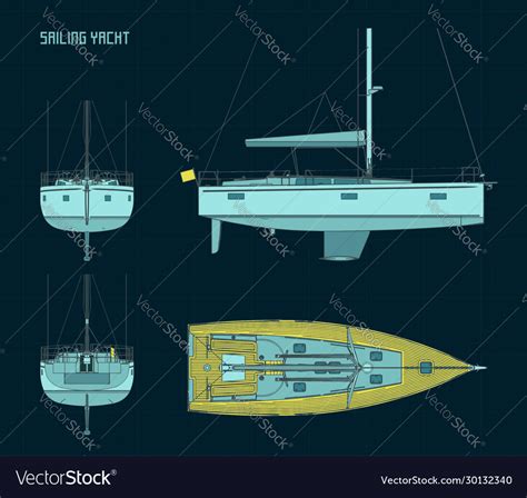 Sailing yacht color blueprints Royalty Free Vector Image