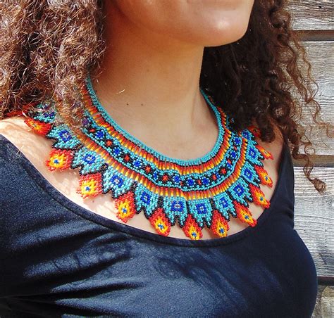 Beautiful Native American Style Beaded Necklace Bib Necklace | Etsy