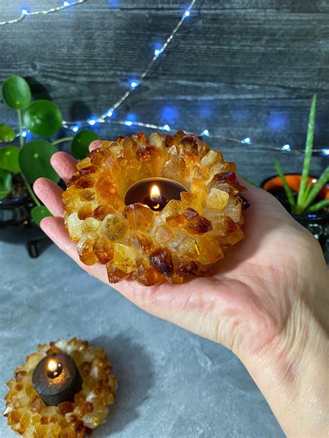 Citrine Candle Holder, Natural Citrine Tea Light Candle Holder