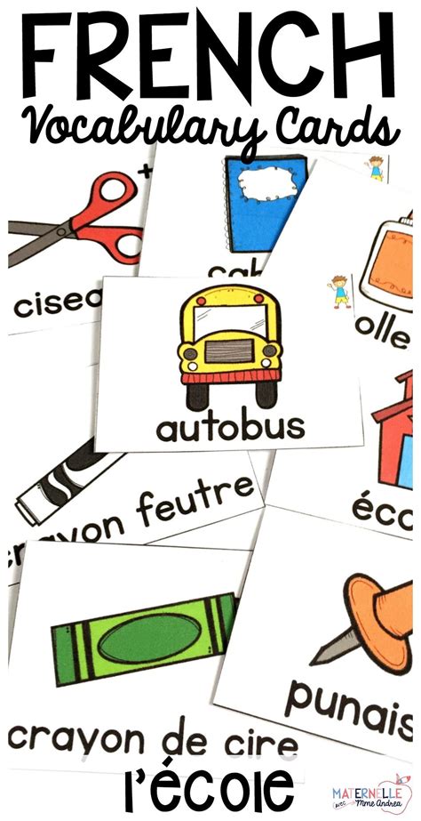 FRENCH Back to School Vocabulary Cards (Cartes de vocabulaire - la ...