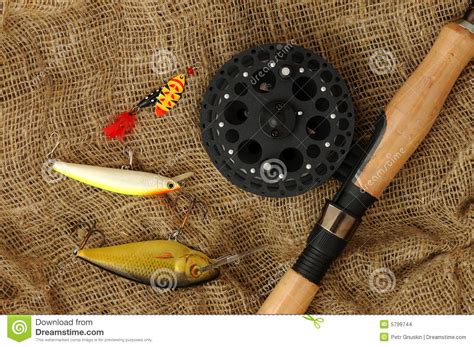 Fishing Rod with Accessories Stock Photo - Image of vacation, river ...