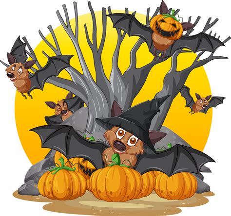 Group of bats in halloween forest 6351841 Vector Art at Vecteezy