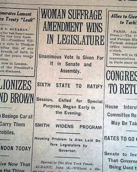 WOMEN'S SUFFRAGE 19th Nineteenth Amendment RATIFICATION New York 1919 Newspaper | eBay