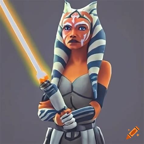 Ahsoka tano wielding an orange lightsaber whip