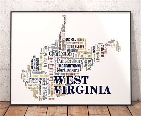 West Virginia Map Art West Virginia Art Print West Virginia - Etsy