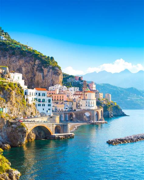 Amalfi Cityscape On Coast Line Of Mediterranean Sea, Italy Stock Photo ...