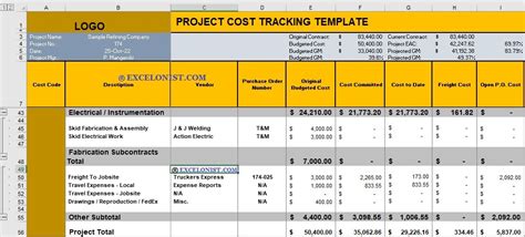 Tracking Project Costs Template Excel