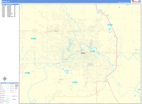 Muncie Indiana Wall Map (Basic Style) by MarketMAPS - MapSales