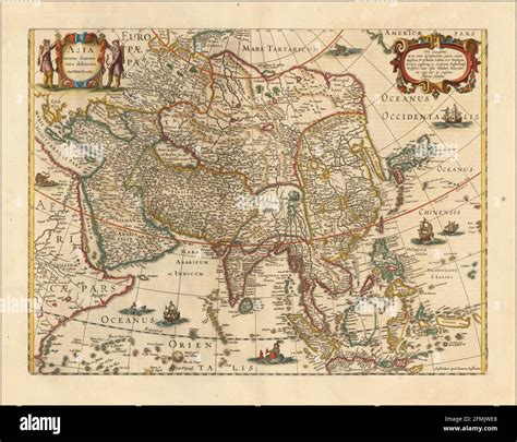 Vintage copper engraved map of Asia from 17th century. All maps are beautifully colored and ...