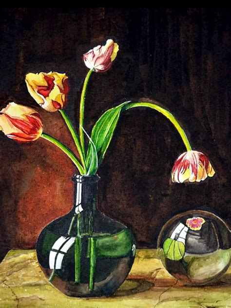 Flower Pot | Still Life | Watercolor Painting by Rajib Agarwal | Exotic India Art