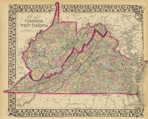 County Map of Virginia and West Virginia by Mitchell: (1875) | Art ...