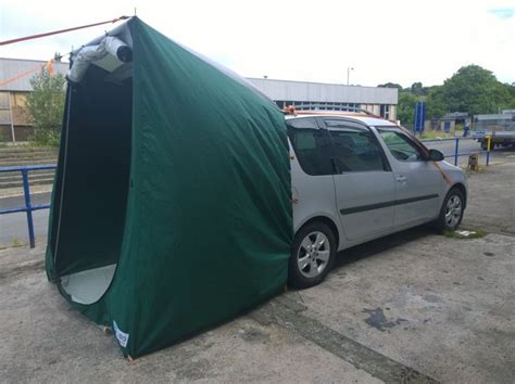 Skoda Roomster RV Mini Camper with an Amdro Boot Tent | Car tent, Car tent camping, Car camping