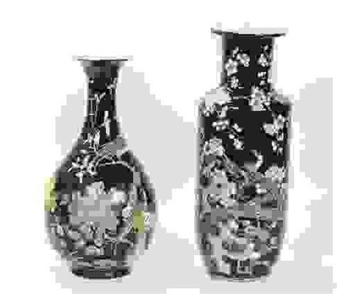 2 Chinese Famille Noire Porcelain Vases Auction