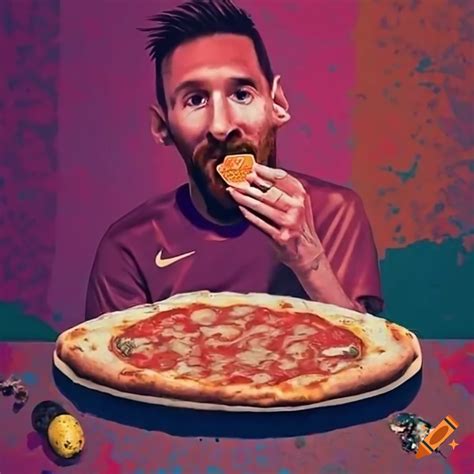 Messi enjoying pizza during a game