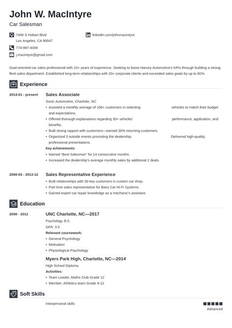 Car Salesman Resume - null-information