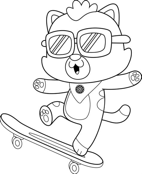 Premium Vector | Outlined Cute Baby Cat Cartoon Character Skateboarding