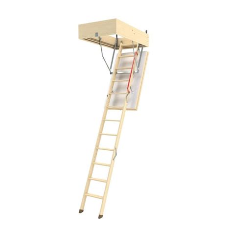 FAKRO LWT 22.5x47 Thermo Wood Attic Ladder 7.41-ft to 8.92-ft Capacity Wood Folding Attic Ladder ...