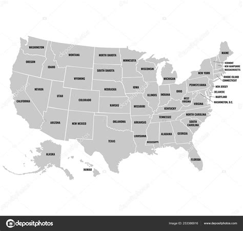 Gray Political Map Usa United States America Vector Illustration Stock Vector by ©alexweb 253386916