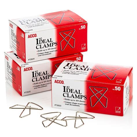 ACCO Ideal Paper Clamp / Butterfly Clamp, Smooth, #2 Size(Small), 50/Box, 3-Pack (150 Clamps ...