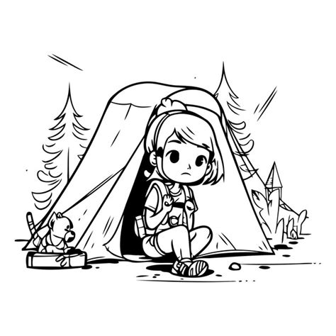 Premium Vector | Illustration of a Little Girl Sitting in a Tent at Camping