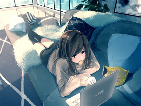 Download wallpaper 1280x960 laptop, anime girl, relaxed, original, art ...