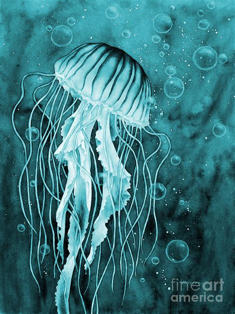 Jellyfish in Blue Painting by Hailey E Herrera