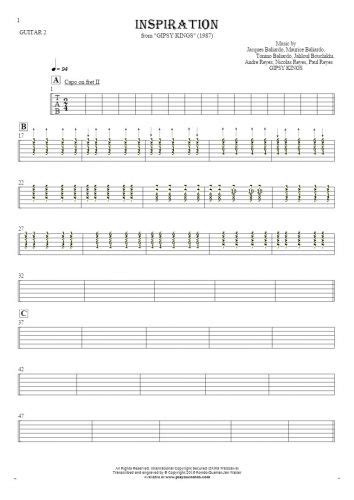 Inspiration - Tablature for guitar - guitar 1 part | PlayYourNotes