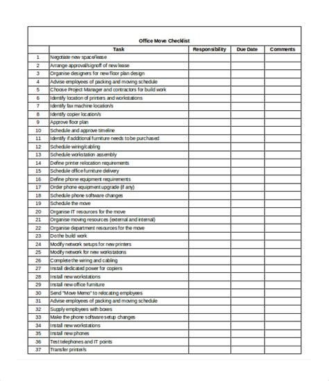 Office Move Checklist Template Excel