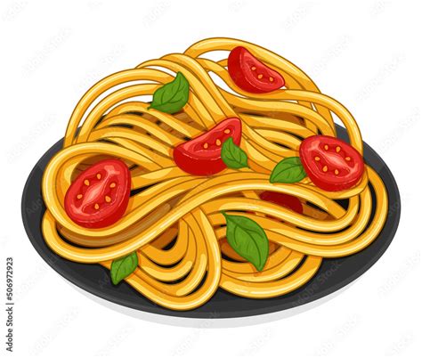 Italian pasta noodles with tomato and basil. Italian noodles food recipes. Vegan pasta spaghetti ...