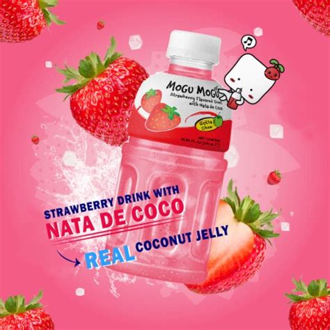 Mogu Mogu Drink Strawberry Juice (6 Packs) Drinks for Kids with Nata de ...