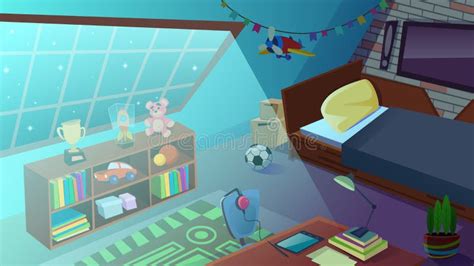 Boys Bedroom Interior at Night Time. Kids Room Stock Illustration ...