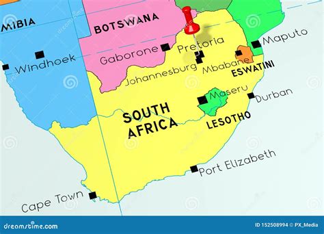 South Africa, Pretoria - Capital City, Pinned On Political Map Stock ...