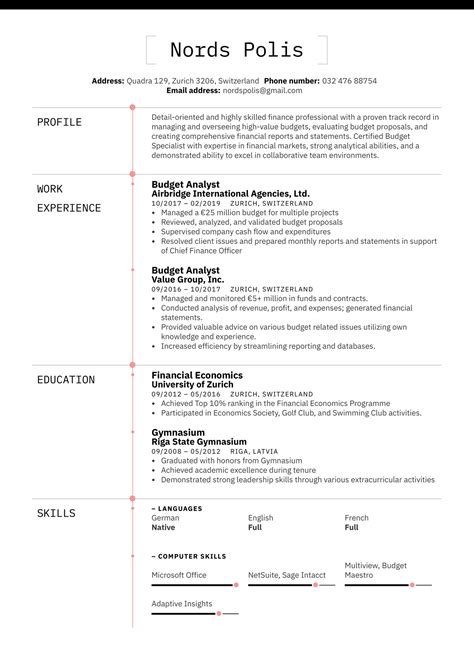 Budget Analyst Resume Example | Kickresume