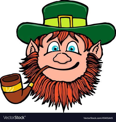 Cartoon leprechaun face with pip Royalty Free Vector Image