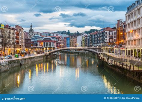 Night Scene of Bilbao Old Town, Spain Stock Image - Image of europe ...