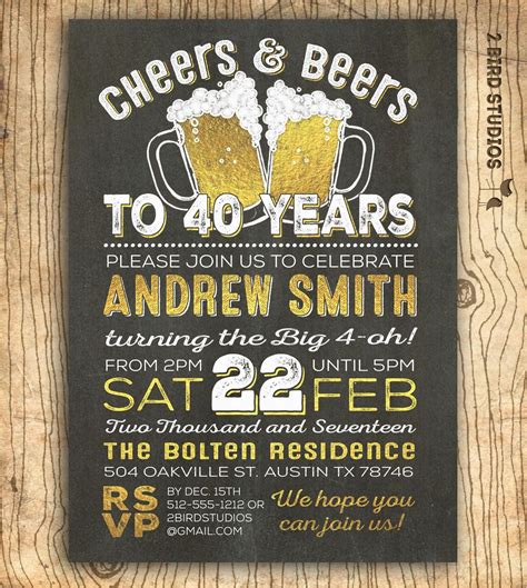 Mens 40th Birthday Invitations 40th Birthday Invitation for Men Cheers Beers to 40 Years ...