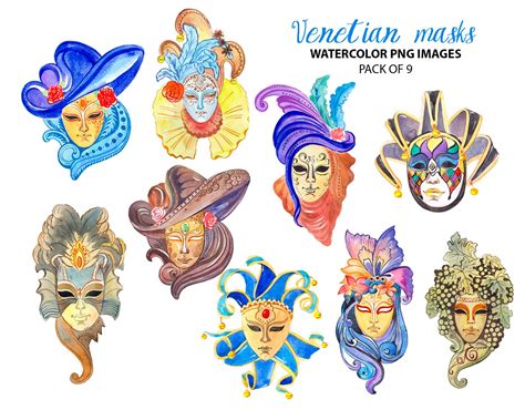 Venetian Mask Clip Art Watercolor Carnival Clip Art Festival Clipart - Etsy