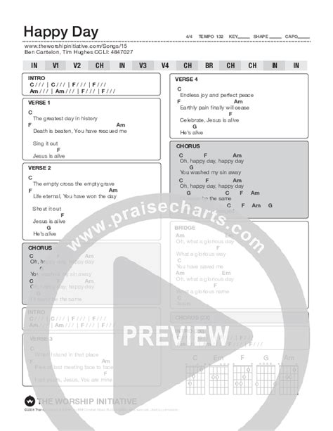 Happy Day Chords PDF (Shane & Shane / The Worship Initiative) - PraiseCharts