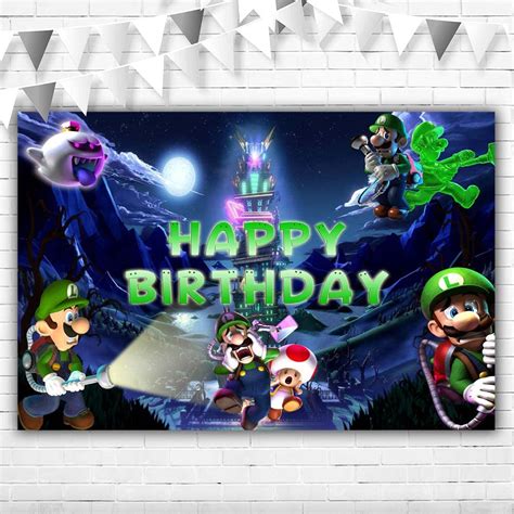 Buy Luigi's Mansion Birthday Party Supplies Banner 5x3ft Happy Birthday Luigi's Mansion Backdrop ...